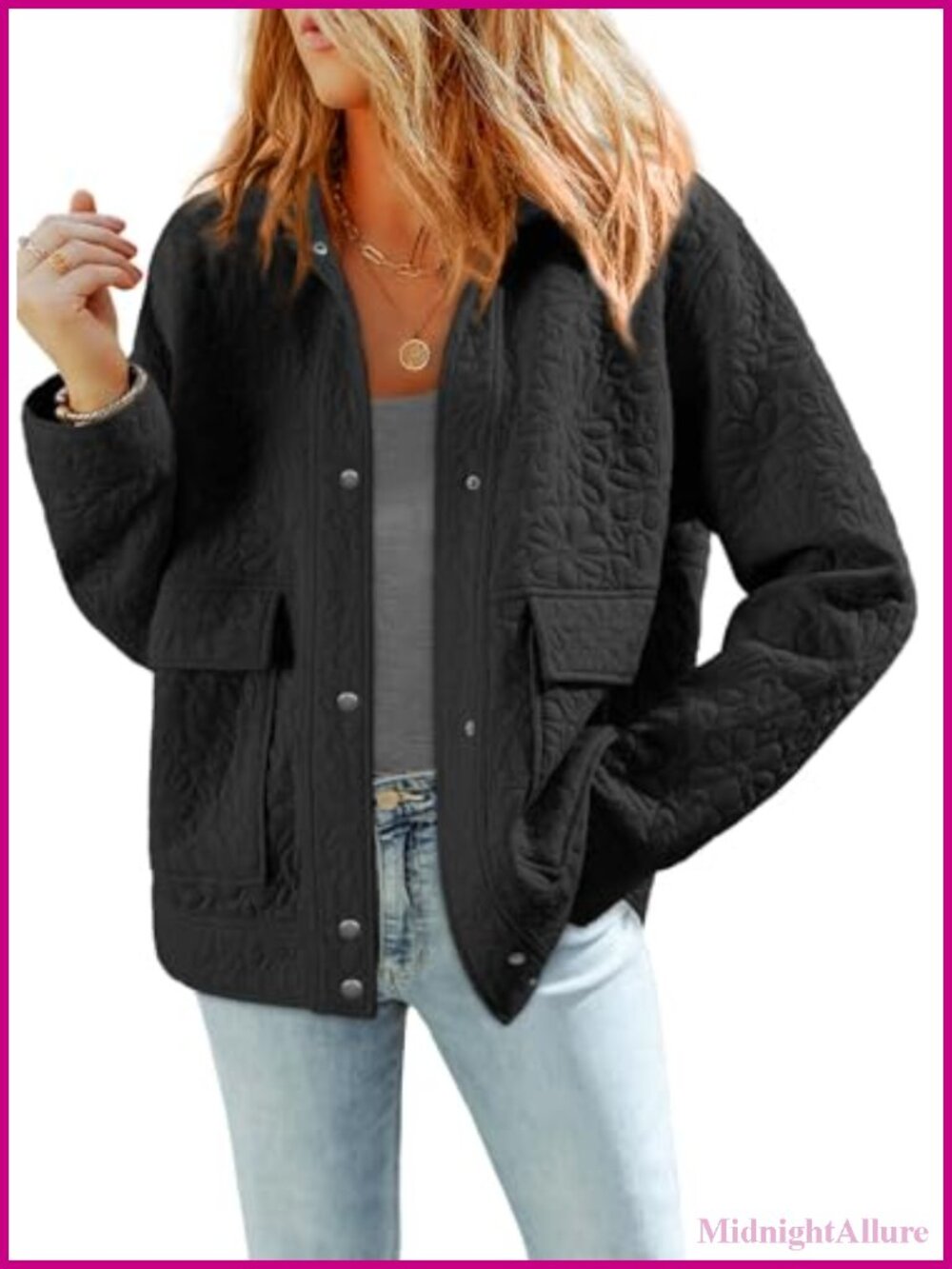 Womens Long Sleeve Button Down Jacquard Casual Jacket Warm Winter Coat